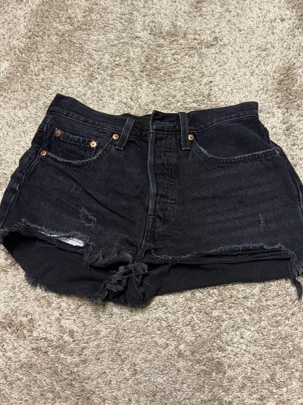 Levi's Black High-Waist Distressed Cutoff Denim Shorts